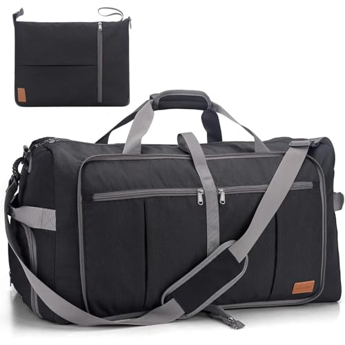 Upeelife Faltbare Reisetasche, große Reisetasche für Damen und Herren, Sporttasche, wasserdicht, Weekendtasche mit Schuhfach und Nasstasche, Deep Black, 125L, Modern