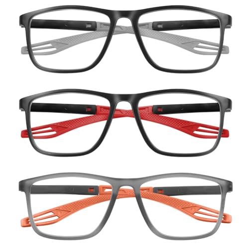 AOOSU Lesebrille Herren Damen, 3 Pack Blaulichtfilter Brille Herren Lesehilfe Quadratische Rahmen, Leichte Bequeme Sport Computerbrille (+1.5)