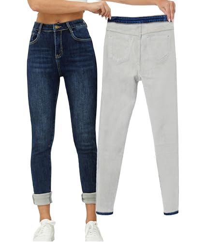 Yehopere Damen-Jeans für Winter - Gefütterte Hose mit Fleece, Körperbetonte Passform im Slim-Fit-Stil, Warme Skinny-Jeans mit Hoher Taille, S