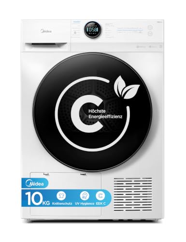 Midea MD20EH100WB-A3 Wärmepumpentrockner/ 10 kg/EEK A+++ / UV Hygiene/Knitterschutz/Sanfte Pflege/Auto Dry/Wollpflege/Auffrischen/Fernsteuerung/Startzeitvorwahl/Weiß