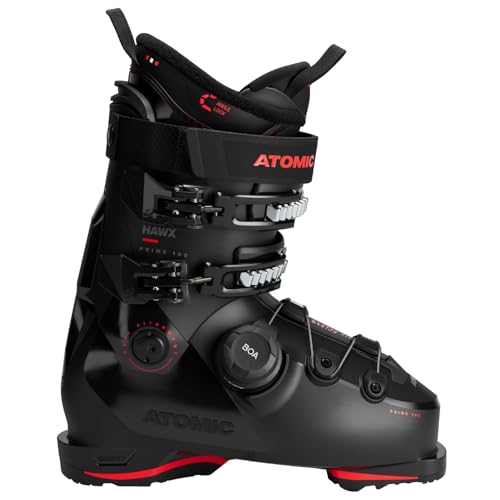 ATOMIC HAWX Prime 100 BOA Skischuhe in Schwarz/Rot - Größe 45/46 - Mittelbreite Ski-Boots mit 100 mm Passform & 100er-Flex - Hochwertige Ski-Schuhe mit präzisem BOA® Fit System
