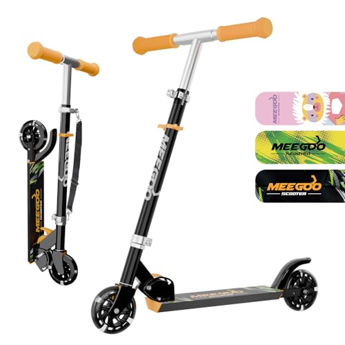 MEE GOO Roller Kinder Aluminium Tretroller klappbar mit 3 Verstellbaren Höhen kinderroller für Geschenke für 3+ Jungen und Mädchen (schwarz)