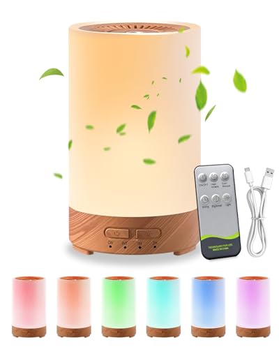 Aroma Diffuser mit 7 Farben LED Licht 150ml, Holzmaserung Luftbefeuchter für ätherische Öle, Automatischer Abschaltung bei Wasserlosem, Ideal für Zuhause, Büro und Yoga (Weiß)