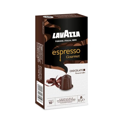 Lavazza, Espresso Gourmet Chocolate, 10 Aluminiumkapseln kompatibel mit Nespresso* Originalmaschinen, mit natürlichem Schokoladenaroma, Arabica und Robusta, Intensität 10/13, mittlere Röstung