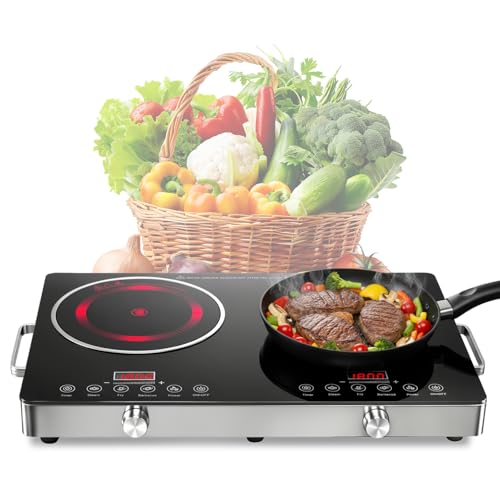 Lightasea Glaskeramikkochfeld 2 Platten,3500W Kochfeld 2 Platten mit Stecker,Tragbar Kochfeld,mit Touch & Knopfsteuerung,0-3 Stunden-Timer,Glaskeramik Kochplatte,Infrarot-Wärme,für Heimküche & Camping