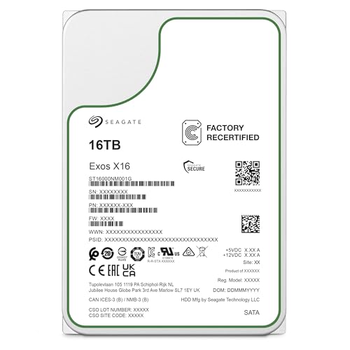 Seagate EXOS X16 16TB Interne Festplatte 3.5 Zoll SATA 6 Gbit/s 256 MB, ST16000NM001G (Generalüberholt)