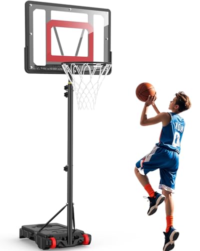 Basketballkorb Outdoor Kinder: 150-210 cm Höhenverstellbar Basketball ständer mit 80x60 cm bruchsichere Rückwand, Vergrößerter Basis und Rollen für Kinder