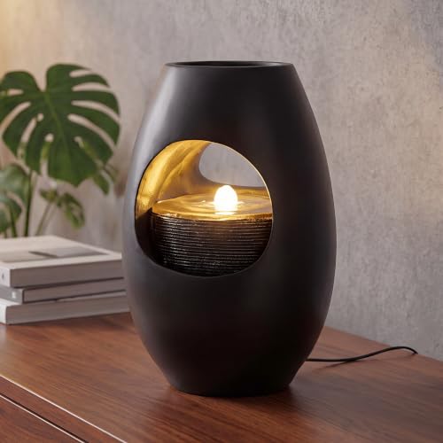 Zimmerbrunnen Blumenvase schwarz BK913 mit LED Beleuchtung Tischbrunnen Vase modern Brunnen Wasserspiel 40 cm