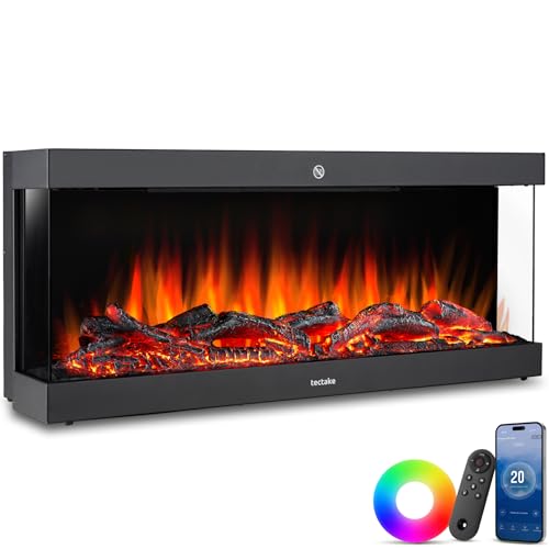 tectake® Elektrokamin, Wand Kamin, 2 Heizstufen 900W/1800W, 3D Kaminfeuer Flammeneffekt, 9 Flammen-, 6 Glutbettfarben, Elektro Kamin, Fernbedienung App Thermostat, Überhitzungsschutz, elektrisch