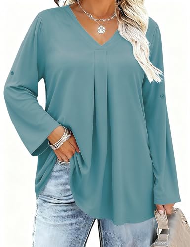 Damen-Shirts in Übergröße, langärmelig, V-Ausschnitt, übergroßes T-Shirt, lockere Passform, Oberteil, lässige Tunika 2025