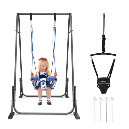 Slevoo 2-in-1 Baby-Jumper und Schaukel, Kleinkind-Schaukel-Set mit faltbarem Ständer, Alter 6 Monate bis 6 Jahre, für Indoor- und Outdoor-Spaß (Schwarz)