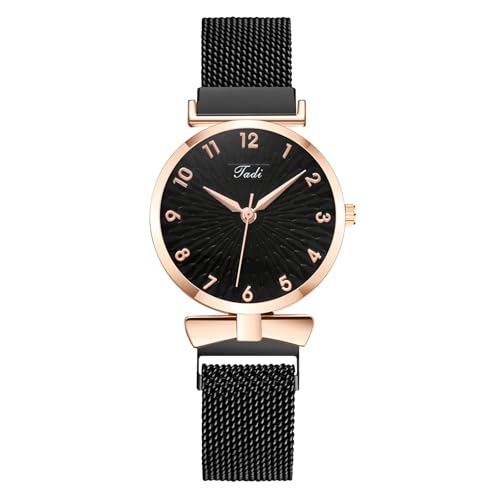 OFFCUP Damenuhr, Damen Analog Quarz Uhr mit Edelstahl Mesh Armband, Uhren Damen Einfache Business Klassische Armbanduhr Lässig Quarzuhr Kleideruhr, 3 Zeiger, 36.8 mm Gehäusegröße -Schwarze