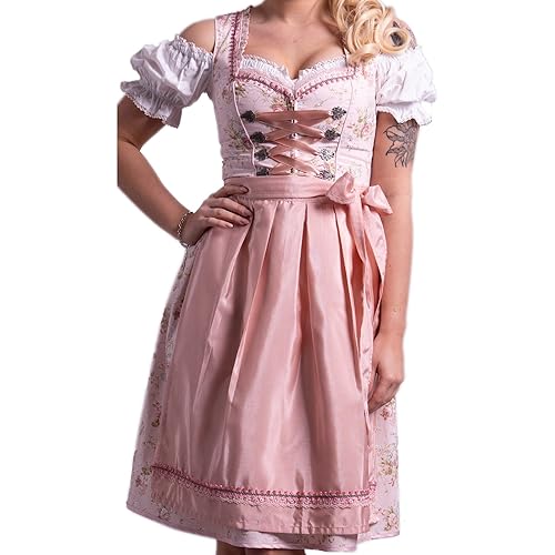Golden Trachten Dirndl Set Trachtenkleid Rose feingeblümt 538GT, Rosa, 38