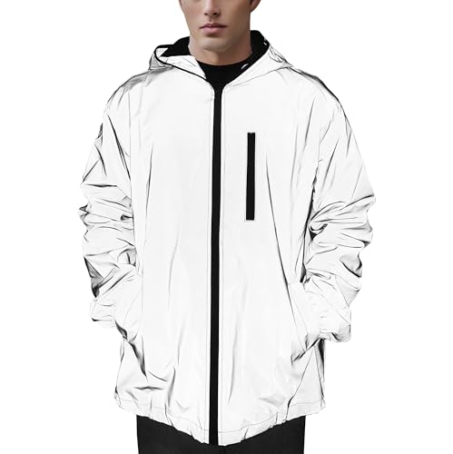 NewL Herren reflektierende Jacke mit Kapuze, modische Laufjacke mit Tasche, grau, 4XL
