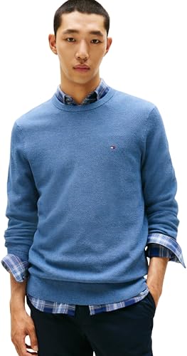Tommy Hilfiger Herren Pullover Essential Structure Crew Neck Regular Fit, Blau (Petrol Blue Heather), S
