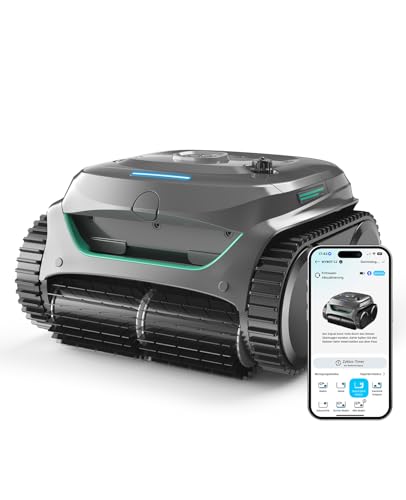 WYBOT C2 Poolroboter Akku Boden und Wand für Einbaupools bis 150㎡, Doppelfiltration, 3-Fach Motor, Starke Saugkraft, Wandkletter & Wasserlinie, 180 Min, App(Grau-Grün Grau)