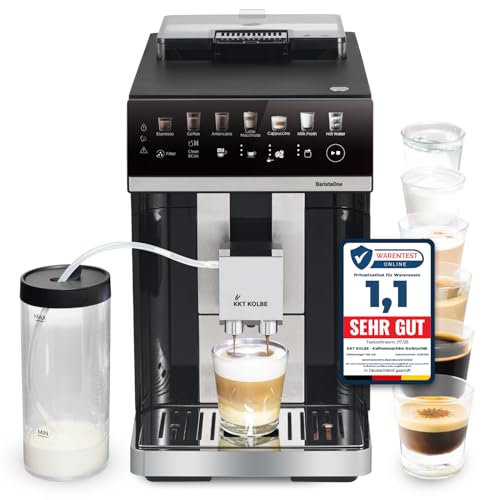 KKT KOLBE Kaffeevollautomat mit Milchbehälter, Milchschaumdüse und Zubehör, 2 Tassen Funktion, 15 Bar, 7-stufiges Mahlwerk, Touchscreen, Automatische Reinigung, 7 Getränke Barista One