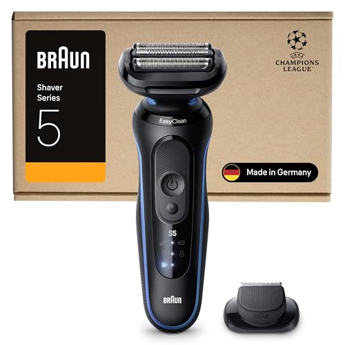 Braun Series 5 Rasierer Herren Elektrisch, Elektrorasierer, 50 Min. Akku, Rasierapparat, Präzisionstrimmer-Aufsatz, Kabelloser Nass- und Trockenrasierer, Wasserdicht, Made in Germany, 52-B1200si, Blau