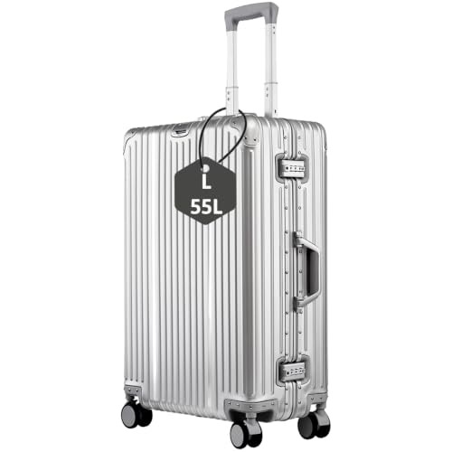 Inm's 100% Aluminium Koffer L Groß Mittelgroß Hartschalenkoffer Handgepäck Reisekoffer Koffer&Trolleys & TSA-Schloss Silber