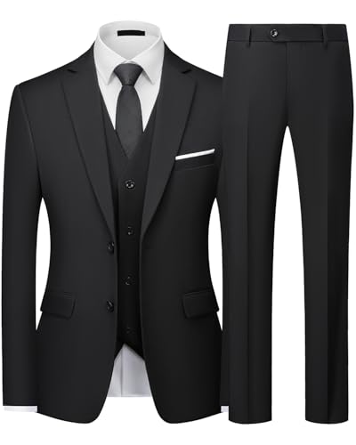 Anzug Herren Slim Fit 3 teilig Business Herrenanzug Sakko Weste Hose XL