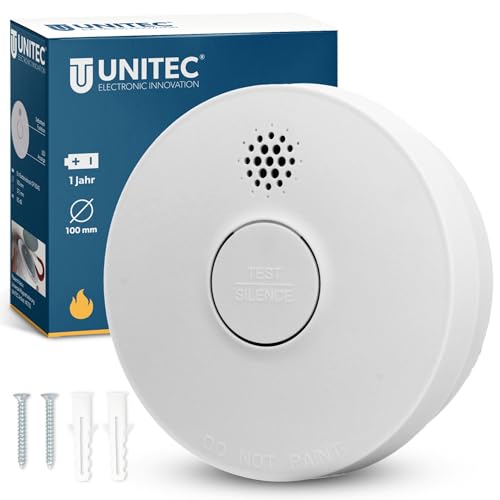 UNITEC Rauchwarnmelder TÜV geprüft, Rauchmelder zertifiziert nach DIN EN 14604, Produktlebensdauer 10 Jahre, Alarm 85 dB, akustische und optische Anzeige, mit Prüffunktion, weiß