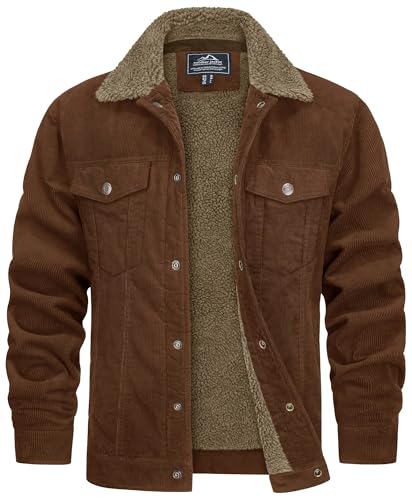 TACVASEN Herren Fleecefutter Übergangsjacke Card Jacke Winter Teddyfutter Trucker Jacket für Männer, Braun, XXL