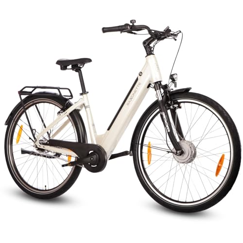 SAXONETTE E Bike mit Rücktrittbremse und nabenschaltung, Ebike Damen 28 Zoll mit 36V 13Ah BMS Akku, 7 Gang Elektro Fahrrad Erwachsene mit Federgabel, Pedelec mit Gepäckträger für Damen und Herren