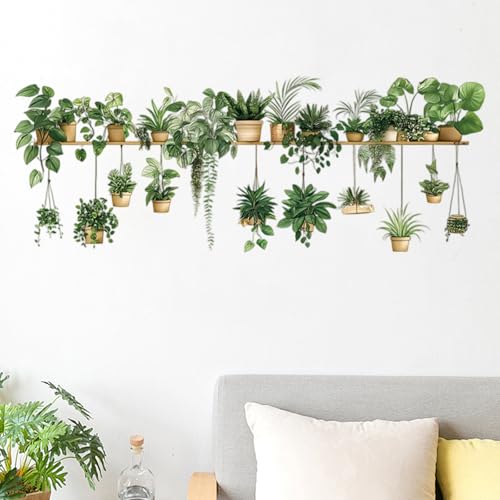 milaosk Wandtattoo Küche Wandaufkleber Pflanzen Hängende Topfpflanzen Grüne Blätte Efeu Wandbilder Kunst Tapeten Selbstklebende Wandsticker Wanddeko für Wohnzimmer Schlafzimmer Balkon