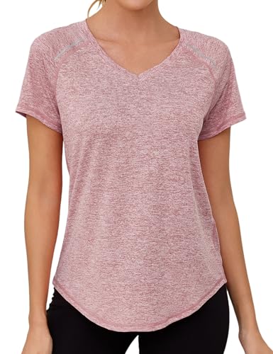 Gyabnw Sportshirt Damen Kurzarm Atmungsaktiv Leichtes Funktions Sport Oberteile Damen V-Ausschnitt Sport Top Für Fitness