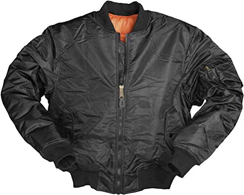 Mil-Tec US Fliegerjacke Typ MA1® PES • Klassische Bomberjacke im US Air Force Stil • Wendbare Pilotenjacke • Übergangsjacke Herren aus Polyester • Windfeste Outdoorjacke • Schwarz, M