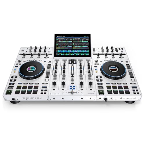 Denon DJ PRIME 4+ WHITE DJ-Controller mit Stem-Trennung auf 4 Decks, WLAN-Streaming, Drop Sampler Mixer, 10.1-Zoll Touchscreen, Beleuchtungssteuerung, Weiß