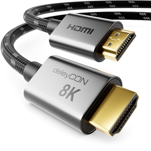 deleyCON 8K HDMI 2.1 Kabel 2m - für TV, Monitor, PS4, PS5, Xbox, Dolby Atmos Soundbar eARC, HDR10+ VRR - 48Gbps Ultra High Speed Cable - 10K/8K@60Hz, 4K@120Hz/144Hz, 2K@240Hz
