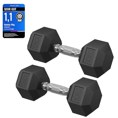 SONGMICS Hantelset, Hanteln 2er Set, Hexagon, Kurzhantel-Set, insgesamt 20 kg, für Workout, Fitnesstraining, Gewichtheben für Zuhause, Fitnessstudio, tintenschwarz SYL010B01