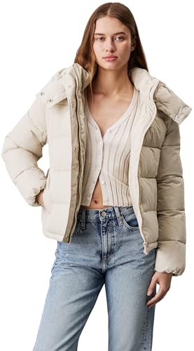 Calvin Klein Damen Pufferjacke Matte Short Puffer mit Kapuze, Beige (Pelican), 3XL