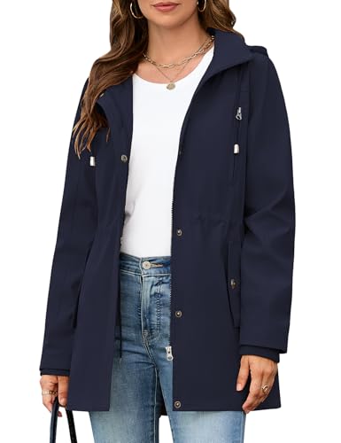 Tuopuda Übergangsjacke Damen Übergangsmantel Jacket mit Kapuze mit Kordelzug Leichter Parka Oberbekleidung für Frühling Sommer Herbst(Schwarz,M)