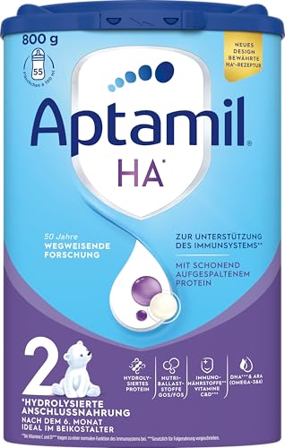 Aptamil HA 2 – Anschlussnahrung nach dem 6. Monat, Mit Omega 3 & 6, DHA, ARA & ALA, Nur Laktose, Ohne Palmöl, Babynahrung, Milchpulver, 1 x 800g