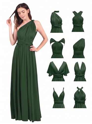 Abendkleid Lang Damen Elegant Sexy Rückenfreies Multiway Wickelkleid Festlich Hochzeitskleid Brautkleid Brautjungfernkleider Cocktailkleid Weihnachten Silvester Partykleid Ballkleid Schwarzgrün M
