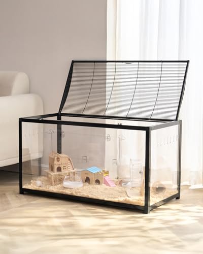 Hamsterkäfig, 360°-Sicht, transparenter Hamsterlebensraum, Kleintierkäfig, 96x47x55 cm, belüfteter Mäusekäfig mit Vordertür, Rattenkäfig, tragbares Hamsterhaus für Ratten, Meerschweinchen