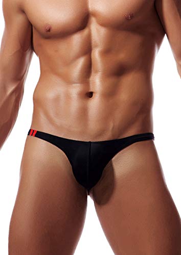 Newsywell Herren Micro Eisseide Tanga Male String Ice Silk Bikinis Elastische Niedrige Taille Briefs 1-Packung Unterwäsche Schwarz XX-Large