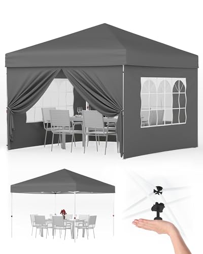 Faltpavillon 3x3 m Wasserdicht mit 4 Seitenwänden – Pop-up Pavillon Grau, UV-Schutz 50+, 3-Fach Höhenverstellbar, Stahlrahmen – Ideal für Garten, Camping, Party & Marktstand