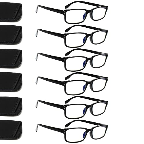 ZOECENT 6 Pack Lesebrille Herren Damen Blaulichtfilter Brille Federscharnier Computer Brillen Schwarz Lesebrillen (6 Schwarz, 2.00, x)