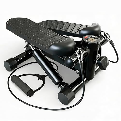 Krafitive® Mini Stepper Heimtrainer mit Widerstandsbändern & LCD-Display – Leiser Swing-Stepper mit Hydraulik-System & Stufen für Ganzkörper-Workout – Kompakter Beintrainer für Zuhause & Home-Office