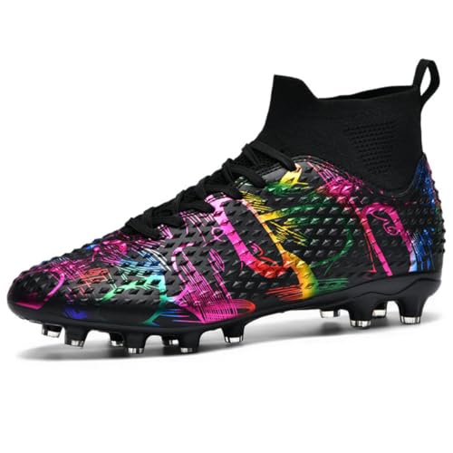 Fussballschuhe Graffiti Fußballschuhe AG Nocken Hohe Knöchelschuhe Jugendliche Kunstrasen fußball Schuhe Herren/Frauen - Einzigartiges Art Design, Hohe Traktion & Komfort für Wettkampf Schwarz 38 EU