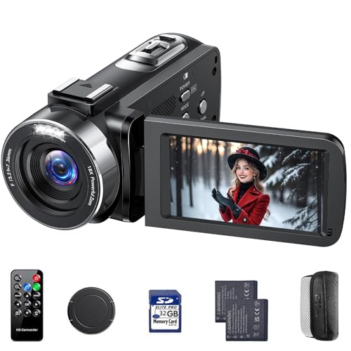 FIREFOTO Videokamera 4K Camcorder, 42MP Vlog Kamera mit 18x Digitalzoom & 3 Zoll 270° Drehbarem Display, YouTube Kamera mit LED-Fülllicht, Webcam-Funktion, 2 Akkus, 32GB SD-Karte und Fernbedienung