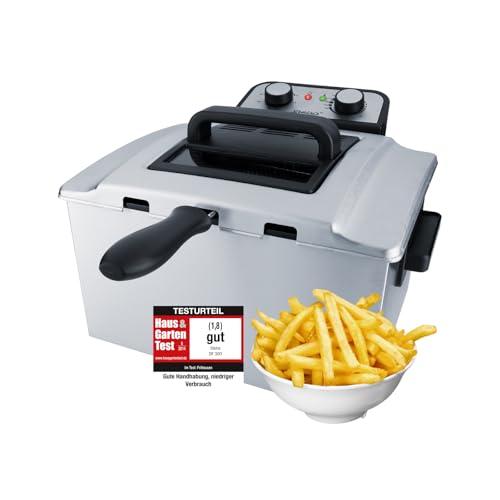 Steba Fritteuse aus Edelstahl DF 300 | 5 Liter für bis zu 1,5 kg | Fritteuse mit Fett, XXL Frittierkorb, 3 Körbe | Deep Fryer für Zuhause, Friteuse mit entnehmbarem Behälter