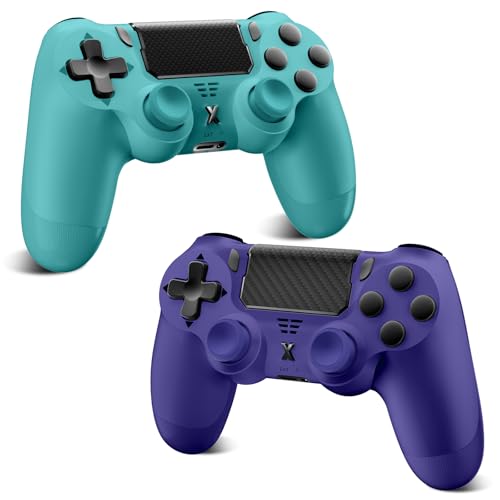 Glitfix Wireless Controller für PS-4, Game Controller kompatibel mit PS-4/Pro/Slim/PC Gamepad mit Turbo/Zurück Taste/Dual Vibration/6-Achsen Gyro Sensor/Touchpanel (2PCS Blau-grün+Lila)