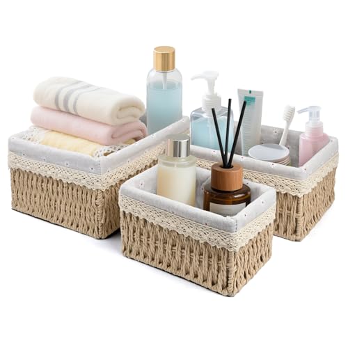 Aufbewahrungskorb Korb Spielzeug Aufbewahrung Badezimmer Körbchen Geflochten Wickeltisch Organizer Körbchen Kinderzimmer Boxen Basket Kleiner Korb 3er Set aus Gewebtem Recyclebarem