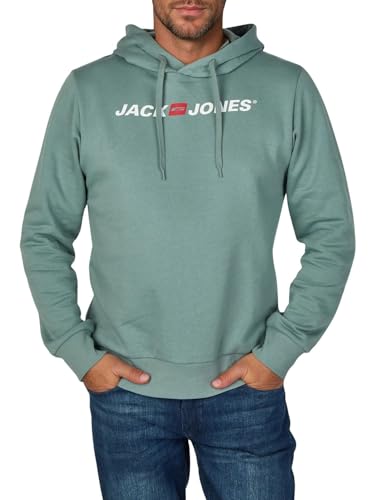 JACK & JONES Hoodie Herren mit Druck JJMORTY Regular Fit Kapuzenpullover Pullover Sweatshirt, Größe:L, Farbe:Trooper (12303641)