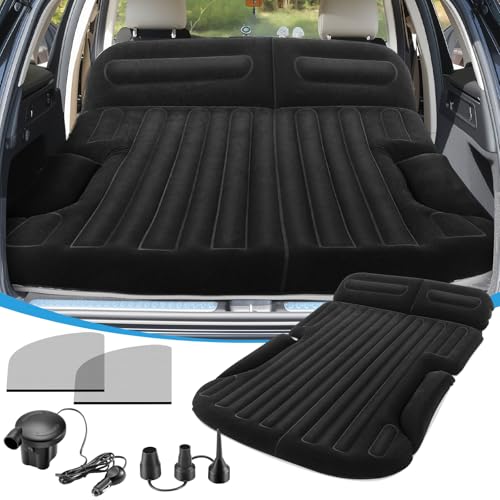 KMZ Auto Luftmatratze für SUV und Auto, Aufblasbares Autobett für Camping, Doppelseitig Beflockte Automatratze für Kofferraum und Rückbank