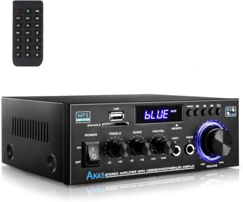 Romicta HiFi-Verstärker, Mini Bluetooth Stereo Audio Verstärker Receiver 12V/ 220V 600W 2 Kanäle Endverstärker Soundverstärker w/UKW-Radio, SD/USB-Karteneingang, für Zuhause oder Auto